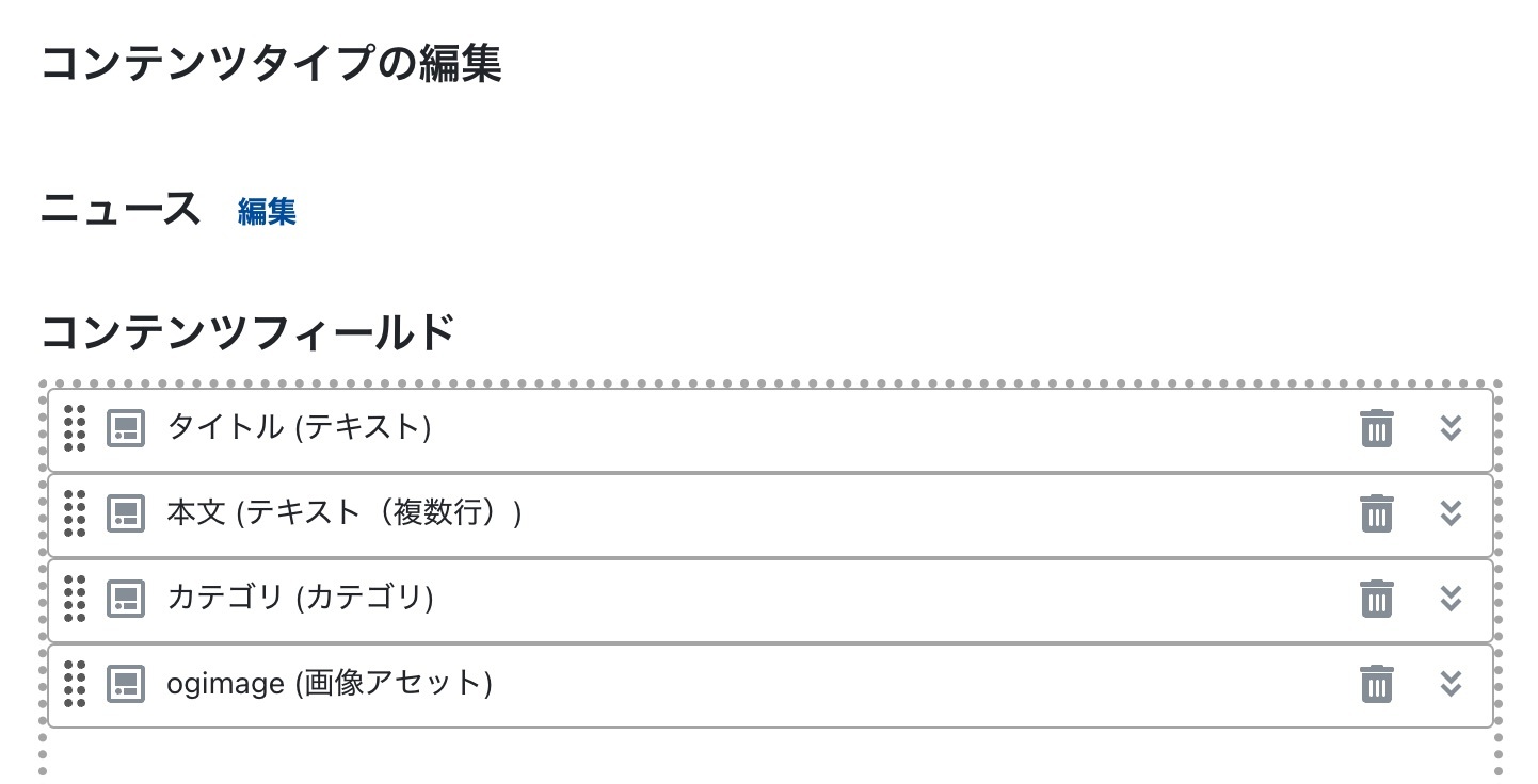コンテンツタイプ編集画面
